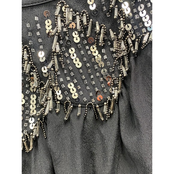 Rebecca Taylor Top Blouse Womens 2 Small Black Metallic Beading Silk Evening - Picture 4 of 13